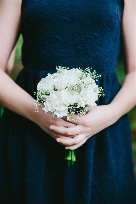 Bridesmaid White Carnation Bouquet. Winter Wedding in Navy | White carnation bouquet, Carnation ...