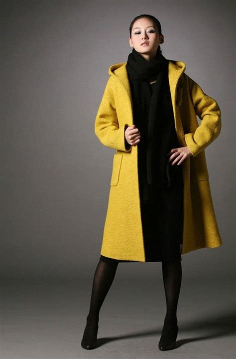 Yellow Wool Hoodie Coatmore Colour And Size By Fashioncolours Winter Jackets Women Wool