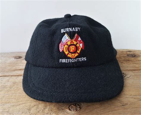 Burnaby Firefighters Vintage 90s Wool Hat Leather Strapback Baseball