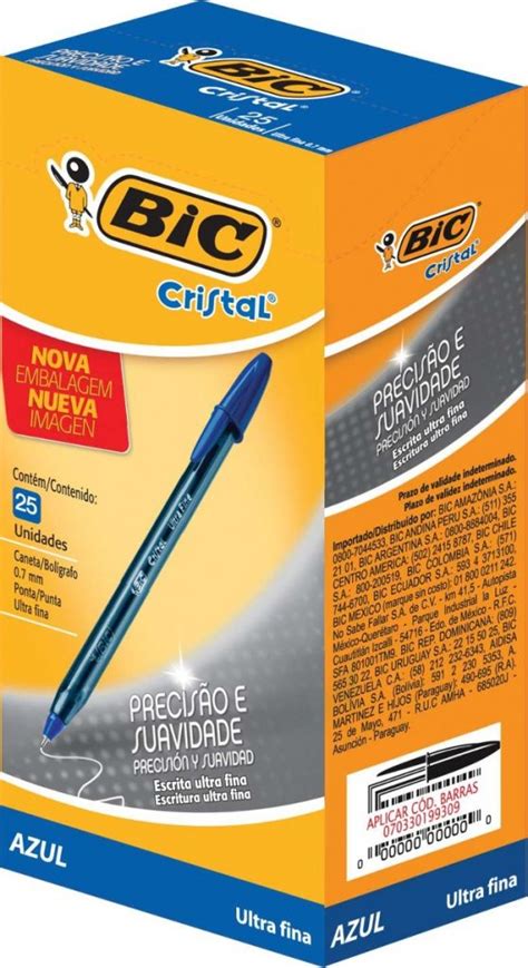 Caneta Esferogr Fica Cristal Ultra Fina Azul Bic Papelaria Criativa