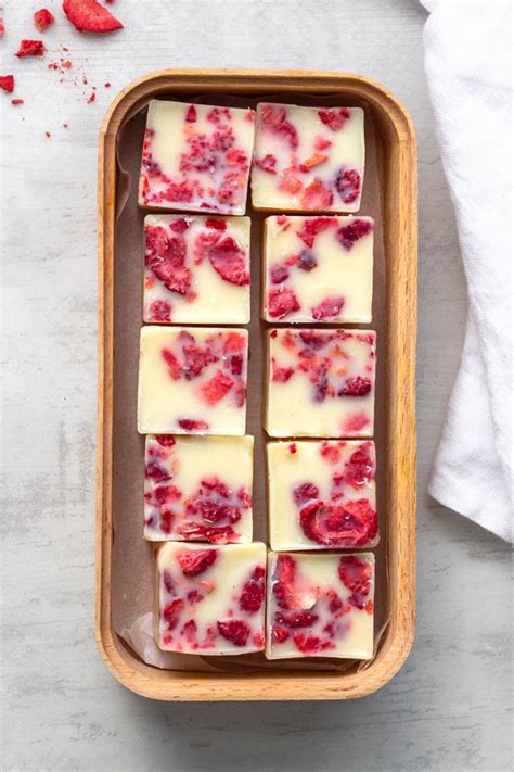 Strawberry Shortbreads In A Wooden Tray On A White Surface With