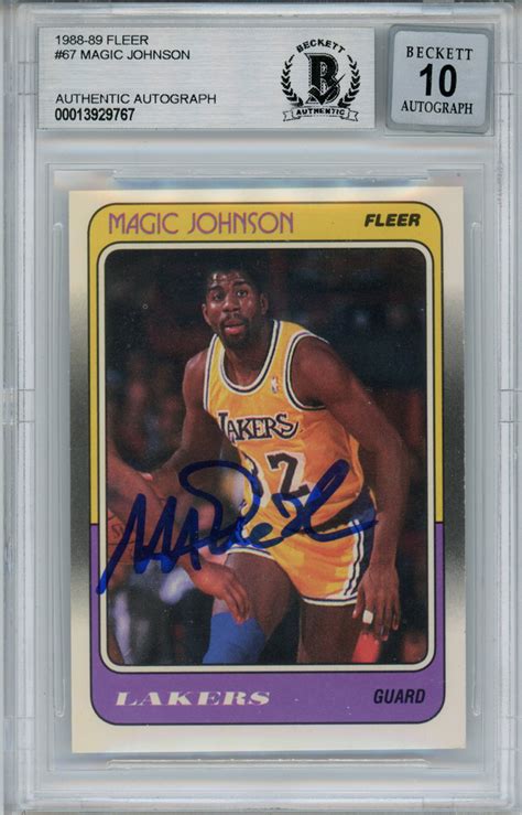 Magic Johnson Signed Fleer Trading Card Beckett Slab