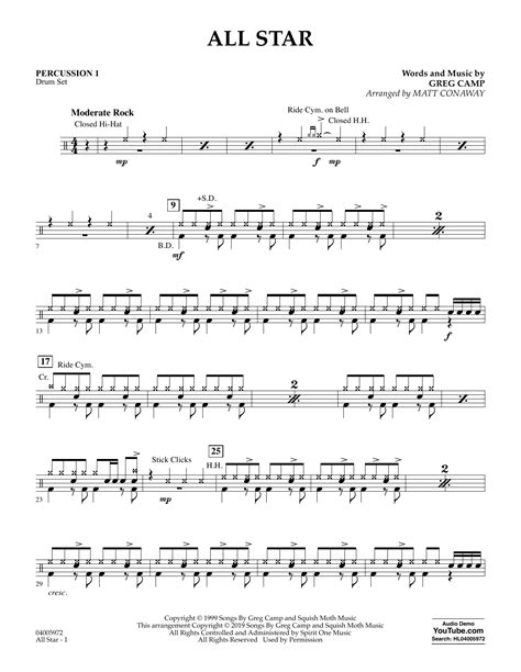 All Star Arr Matt Conaway Percussion Sheet Music Smash Mouth