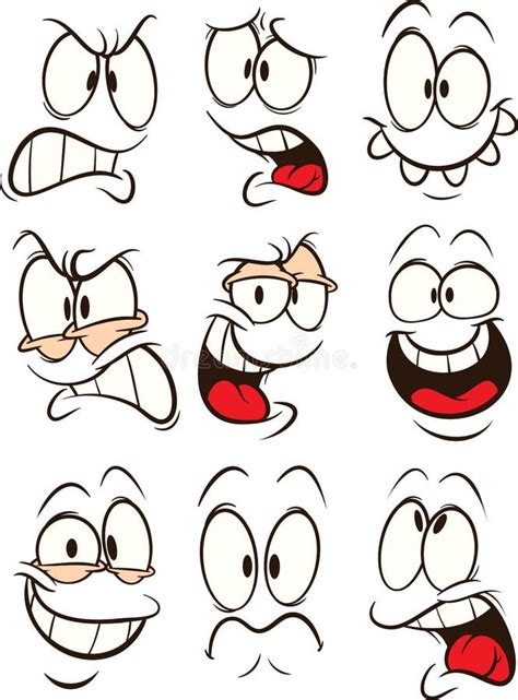 Funny Cartoon Faces with Different Expressions Stock Vector ...