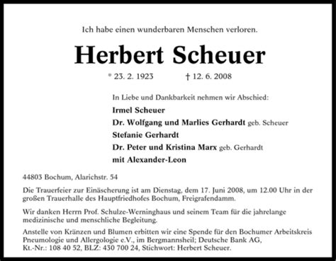 Traueranzeigen Von Herbert Scheuer Trauer In Nrw De