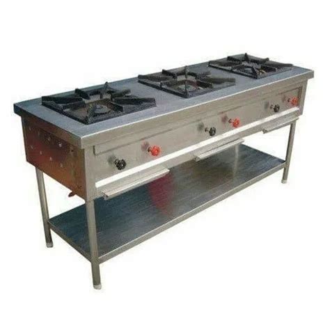 Stainless Steel Lpg Three Burner Gas Range For Hotels And Restaurants