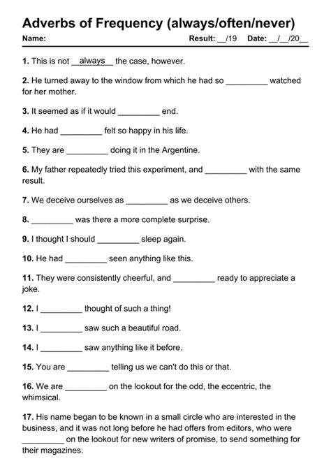 70 Adverbs Of Frequency Pdf Worksheets With Answers Grammarism