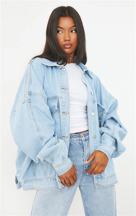 Blue Wash Drop Shoulder Denim Jacket Prettylittlething Usa