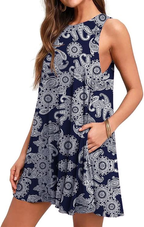 Anyjoin Womens Floral Summer Dresses Sleeveless Beach Sundress With Pockets Casual Tank Dress