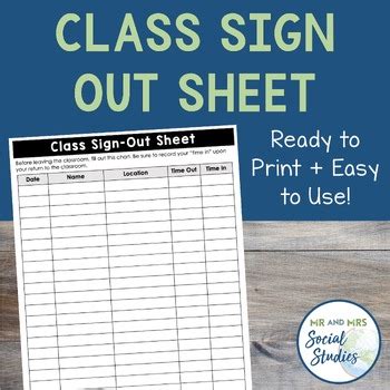 Class Sign Out Sheet | Classroom Sign Out Sheet by Mr and Mrs Social Studies