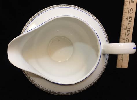 Ktk Pitcher Large Gravy Boat Sauce Ivory W Blue And Gold Trim Knowles