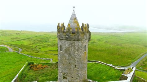 Doonagore Castle Aerial Foggy Orbit View, Iconic Landmark, County Clare ...