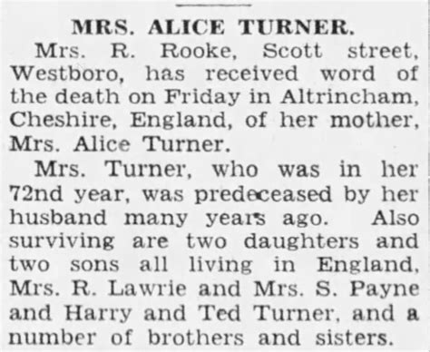 Obituary For Alice Turner Aged 72 ™