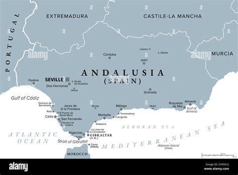 andalusia  region  spain  capital seville gray political map southernmost autonomous