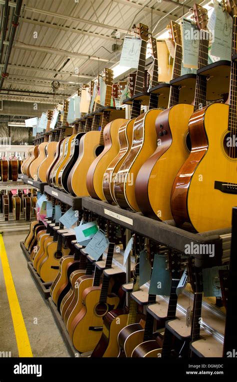 Stacked Guitars During Production Process At Martin Guitars Factory In