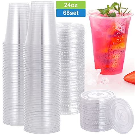 Tashibox Sets Oz Plastic Cups With Flat Lids Crystal Clear