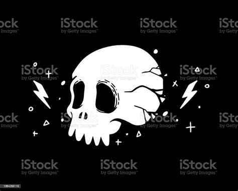 Scattered Skull In White Color On A Black Background Stock Illustration