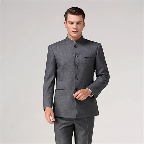 Chinese Tunic Suit Set Jacket Pant Stand Collar Male Formal Suit