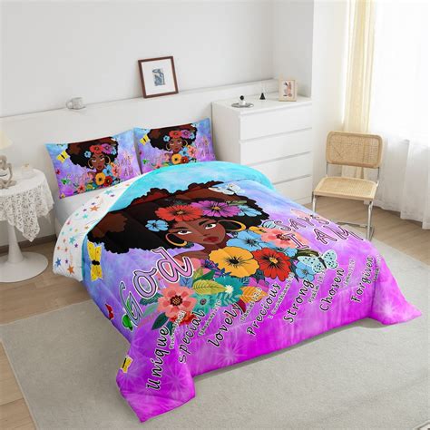 Black Girls Bedding Set Afro Girl Twin Comforter Set For Girlsamerican African Princess Magical