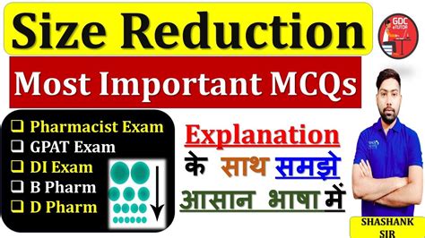 Size Reduction Most Important MCQs Pharmacist Exam GPAT Exam DI