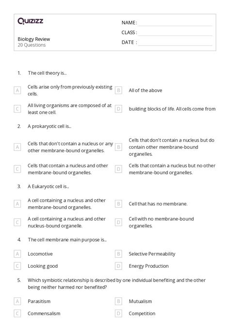 Biology Worksheets On Quizizz Free Printable