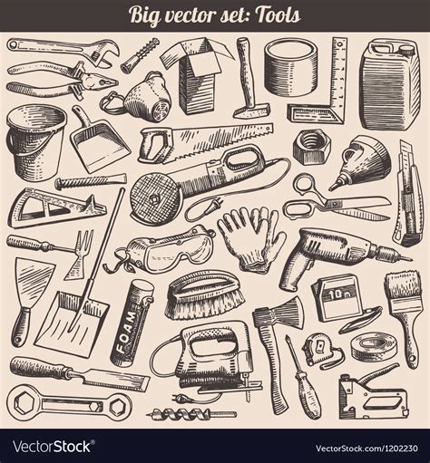 Doodles Collection Of Working Tools Instruments Vector Image