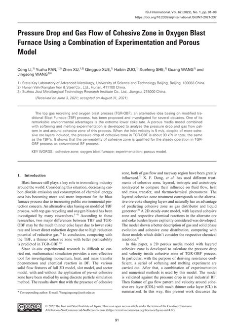 PDF Pressure Drop And Gas Flow Of Cohesive Zone In Oxygen Blast