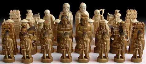 Antique Japanese Carved Chess Complete Set Signed Tomoyuki