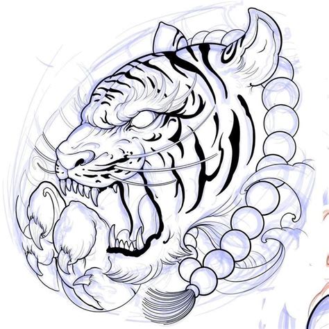 A Drawing Of A Tiger With Its Mouth Open