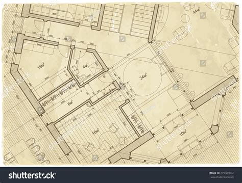 Architecture Blueprint House Plan Old Paper Stock Illustration ...