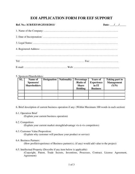 EOI APPLICATION FORM FOR EEF SUPPORT Basis