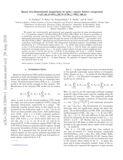 Pdf Quasi Two Dimensional Magnetism In Spin Frac Square