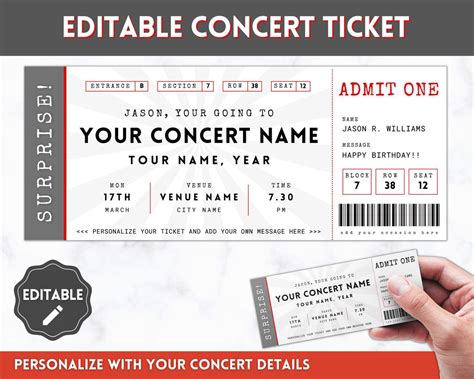 Concert Ticket Editable Template Perfect T For Special Occasions