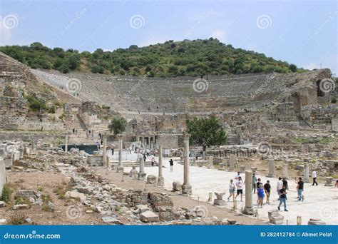 Ephesus Amphitheater Has Visitors Editorial Stock Image - Image of ...