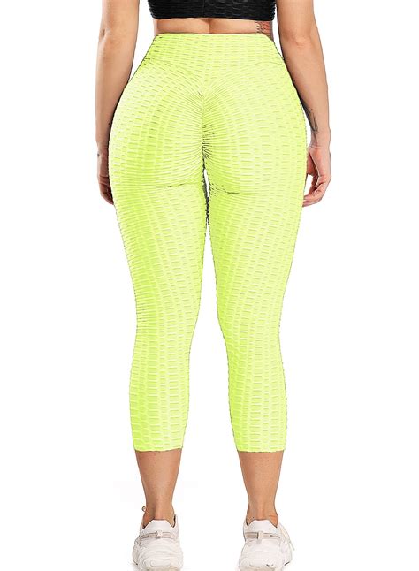 SEASUM Women S Yoga Capris Leggings High Waist Workout Pants Textured