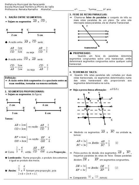 Segmentos Proporcionais Teorema De Tales Pdf Triângulo Espaço