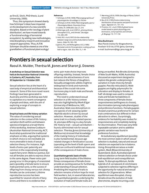 Pdf Frontiers In Sexual Selection