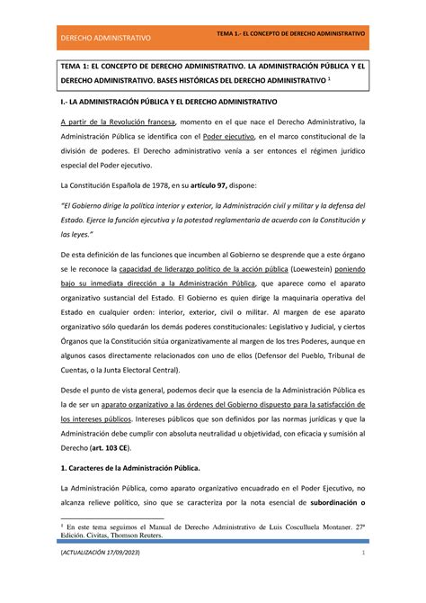 Tema Tema Tema El Concepto De Derecho Administrativo La