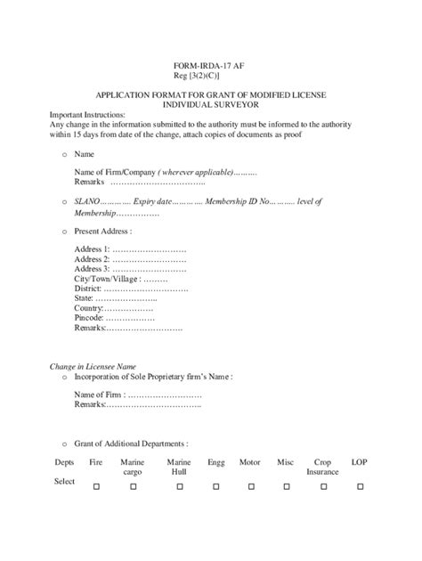 Fillable Online Irdai Gov Form Irda Af Application Form For Grant Of