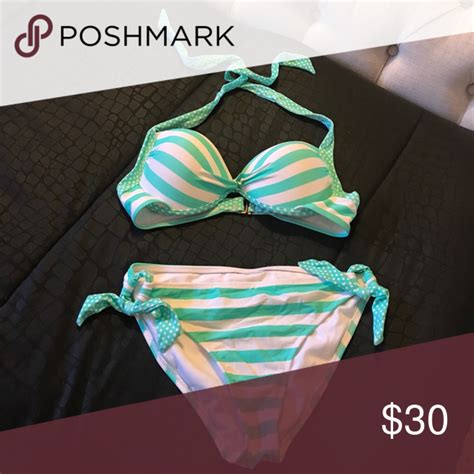 Aqua Green Striped Piece Bikini Like New Condition The Top Is Padded