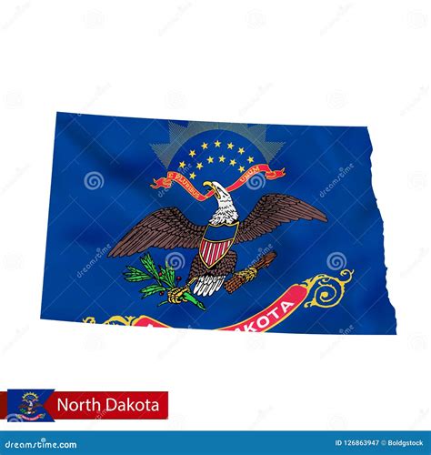 North Dakota State Map With Waving Flag Of Us State Stock Vector