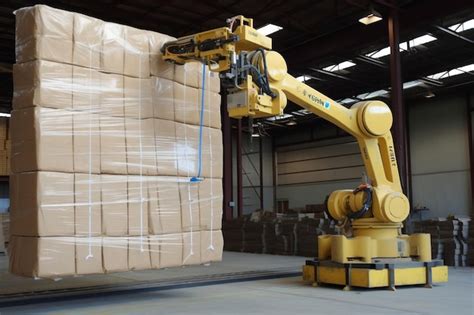 Premium AI Image | Palletizing Robot Lowering Wrapped and Secured ...