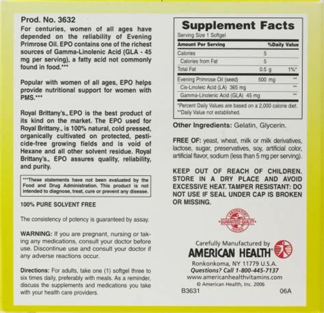 American Health Royal Brittany Evening Primrose Oil Softgels 500 Mg 2