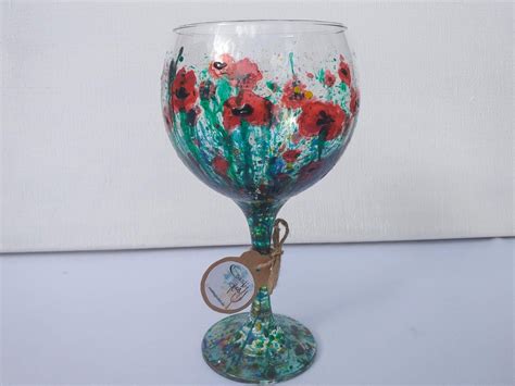 Poppy Parade Hand Painted Gin Glass Can Personalise Unique Etsy