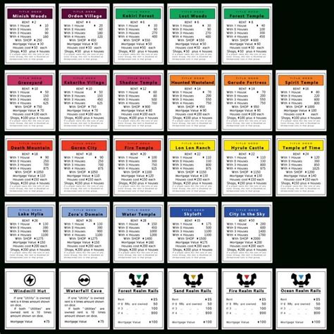 Monopoly Property Cards | Monopoly Cards Printable