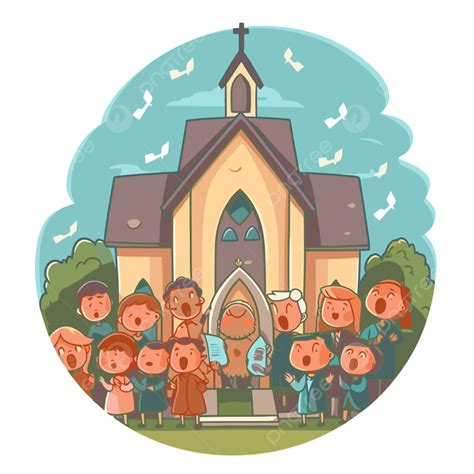 Crianças Cantando Na Igreja Ilustração Dos Desenhos Animados Em Estilo Cartoon Ilustrcii Clipart