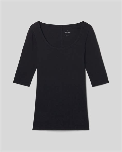 The Luxe Rib Scoop Neck Tee Black Everlane