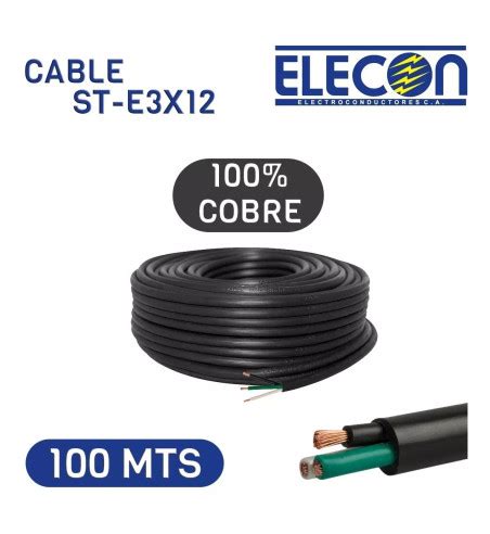 Cable Eléctrico St 3x12 Awg 100mts Elecon 100 Cobre 600v