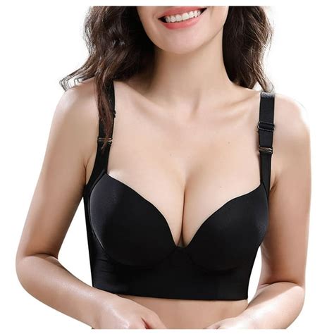 Tqwqt Women S Plus Size Bras Longline Push Up Bra Bustier Bra Seamless T Shirt Bra Black 34a