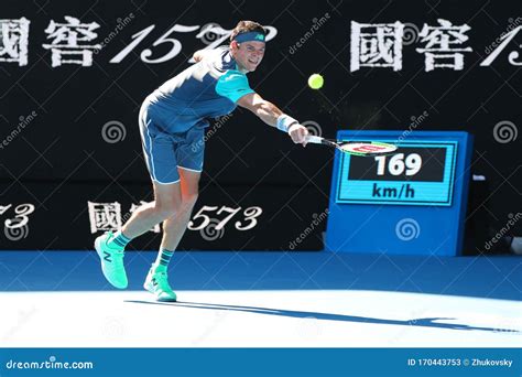 Professional Tennis Player Milos Raonic Of Canada In Action During His